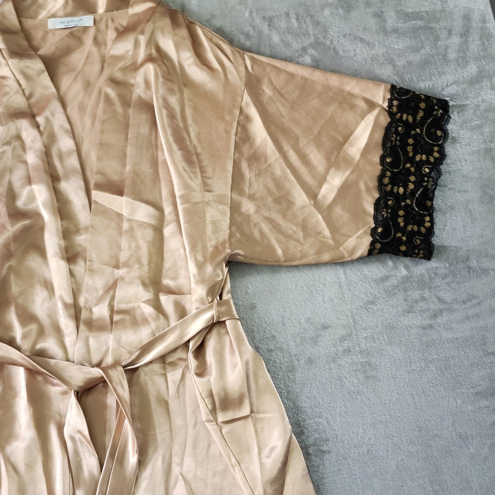 VTG Made In USA Dreamtime Gold And Black Lace Robe w/ Belt Size M Goddess - Picture 3 of 15